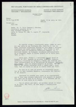Carta de C. F. A. van Dam a Julio Casares en la que pone en su conocimiento algunos datos biográf...