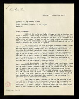 Carta de José María Pemán a Dámaso Alonso en la que aplaude la carta que Laín y Tovar han enviado...