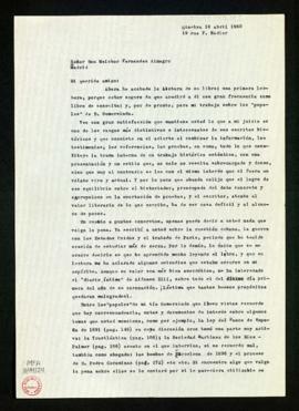 Carta de Pablo de Azcárate a Melchor Fernández Almagro en la que le felicita por el segundo tomo ...