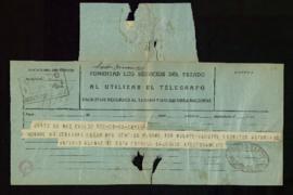 Telegrama del rector de la Universidad de Oviedo al director [Ramón Menéndez Pidal] de pésame por...