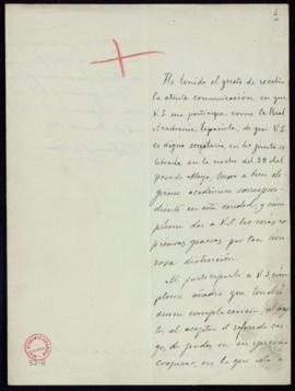 Carta de Manuel de Ossuna a Emilio Cotarelo en la que acusa recibo de su nombramiento como académ...