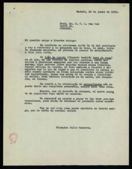 Minuta de la carta de Julio Casares a C. F. Adolf van Dam  en la que le explica el significado de...