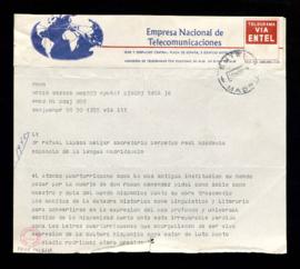 Telegrama de Eladio Rodríguez Otero, presidente del Ateneo Puertorriqueño, a Rafael Lapesa, secre...