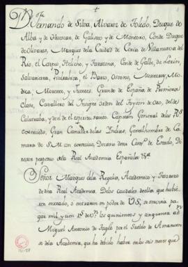 Libramiento de 1100 reales de vellón a favor de Miguel Antonio Tagle, amanuense, y Alonso Pérez N...