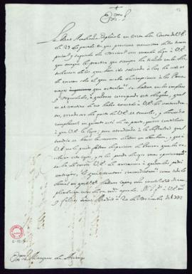 Copia de la carta [de Vincencio Squarzafigo] al marqués de Arienzo en la que le anuncia el envío ...
