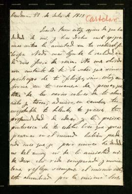 Carta de Emilio Castelar a Pedro Antonio de Alarcón en la que le reitera su amistad, a pesar de s...