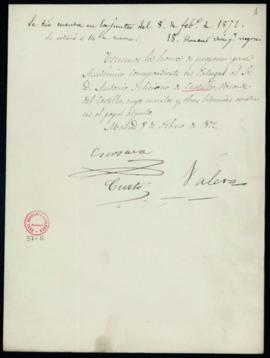 Propuesta firmada por Jerónimo de la Escosura, Leopoldo Augusto de Cueto y Juan Valera de Antonio...