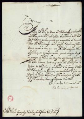Carta del príncipe Corsini a Vincencio Squarzafigo de agradecimiento por el envío del tercer tomo...