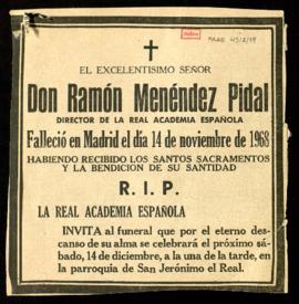 Recorte de prensa con la esquela de Ramón Menéndez Pidal