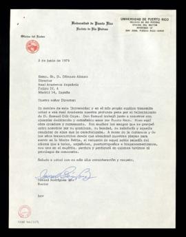 Carta de Ismael Rodríguez Bou, rector de la Universidad de Puerto Rico, a Dámaso Alonso con el pé...