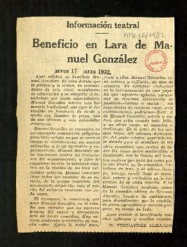 Beneficio en Lara de Manuel González