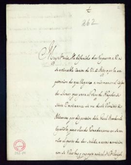 Carta del marqués de la Banditela a Vincencio Squarzafigo en la que acusa recibo de la carta de 2...