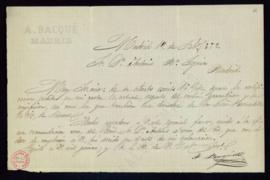 Carta de A[lejandro] Bacqué a Antonio M[arí]a Segovia de agradecimiento por la certificación sobr...