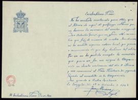 Carta de Juan Moneva y Puyol al director [Miguel Asín] en la que le comunica que no ha podido cum...