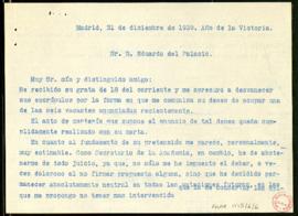 Copia de la carta de Julio Casares a Eduardo del Palacio en la que le dice que su pretensión le p...