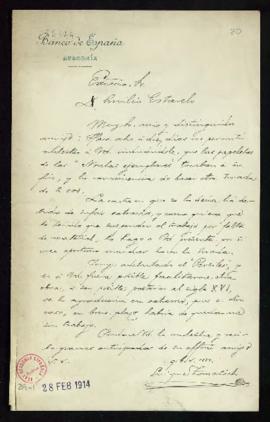 Carta de Enrique Tomasich a Emilio Cotarelo en la que le dice que la carta en la que le indicaba ...