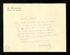 Carta de Gregorio Marañón a Julio Casares para informarle que recibirá cuatrocientos ejemplares d...