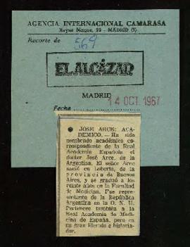 Recorte de El Alcázar con la noticia José Arce: Académico