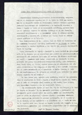 Copia del artículo Sobre unas declaraciones del conde de Barcelona, por José de Yanguas Messía