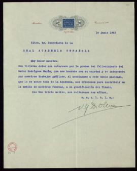 Carta del Instituto Gráfico Oliva de Vilanova al secretario de pésame por el fallecimiento de Fra...