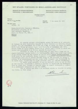 Carta de C. F. Adolf van Dam a Julio Casares en la que le pone al día de su estado de salud y le ...