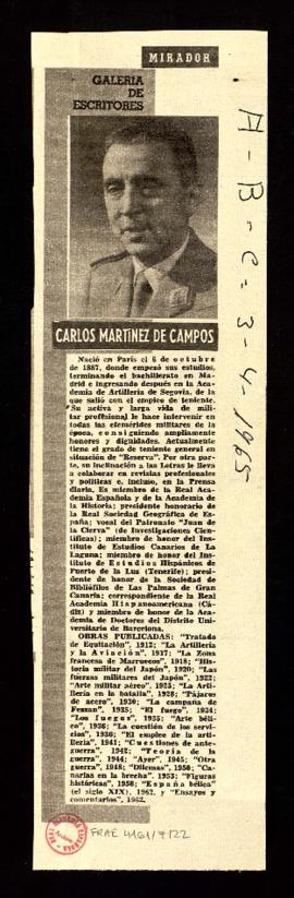 Recorte del diario ABC titulado Galería de escritores. Carlos Martínez de Campos