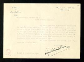 Carta del bibliotecario del Lar Gallego, Enrique Peinador Porrúa, al secretario en la que informa...