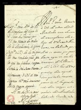 Carta de Vincencio Squarzafigo al marqués de Almodóvar con la que le remite el elogio de Juan de ...