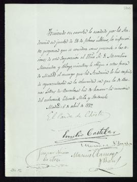 Propuesta del conde de Cheste, Emilio Castelar, Gaspar Núñez de Arce, Manuel Silvela y Manuel Tam...