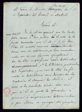 Carta al ministro residente de S. M. el emperador del Brasil en Madrid en la que se indica que se...
