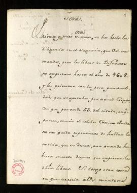 Carta de Pedro de Cabrera a María de los Ríos sobre las gestiones realizadas en el Sagrario con o...
