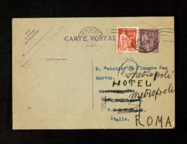 Tarjeta postal de Azorín a Melchor Almagro en la que le dice que ha comunicado a Jules Romains qu...