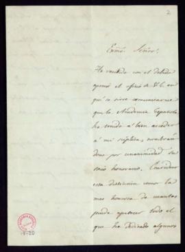 Carta de Antonio Gil de Zárate a Francisco Martínez de la Rosa, secretario, en la que agradece su...