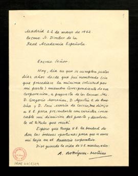 Carta de Antonio Rodríguez-Moñino al director de la Real Academia Española en la que le presenta ...