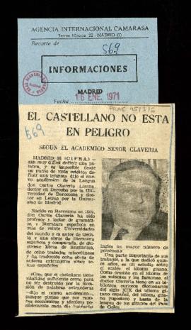 Recorte del diario Informaciones con el artículo El castellano no está en peligro según el académ...