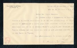 Carta de Joaquín Álvarez Quintero a Julio Casares en la que le comunica que tanto su medalla como...