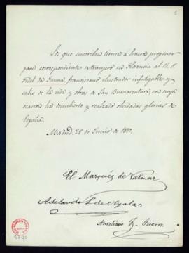 Propuesta firmada por el marqués de Valmar, Aureliano Fernández-Guerra y Adelardo López de Ayala ...