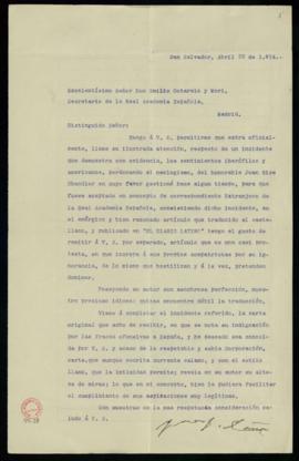 Carta de Juan Cañas a Emilio Cotarelo, secretario, en la que le recomienda de nuevo a Juan Rice C...