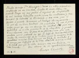 Carta de Enrique Chicote a Melchor Fernández Almagro en la que le informa de que dentro de unos d...