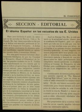 Recorte de prensa con el editorial El idioma español en las escuelas de los E. Unidos