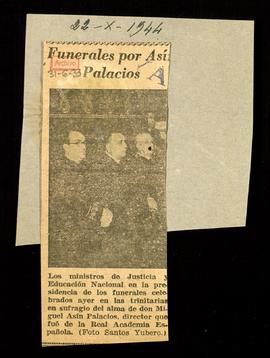 Recorte del diario Ya con la noticia Funerales por Asín Palacios