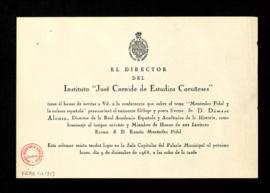 Tarjeta del director del Instituto José Cornide de Estudios Coruñeses de invitación a la conferen...