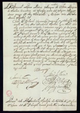 Orden del marqués de Villena del libramiento a favor de José Casani de 1216 reales y 28 maravedís...