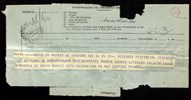 Telegrama de pésame del delegado provincial de Educación de Logroño por el fallecimiento de Eduar...