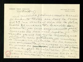 Carta de Dámaso Vélez Gozálvez a Melchor Fernández Almagro en la que le propone que meriende con ...