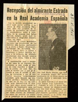 Recorte de prensa del diario Informaciones con la noticia de la recepción del almirante Estrada e...