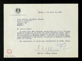 Carta de Manuel Jiménez Quílez, director general de Prensa, a Melchor Fernández Almagro en la que...