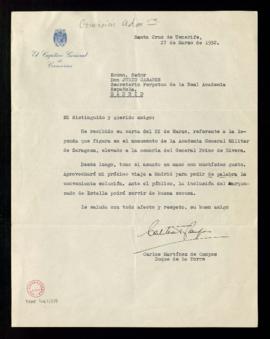 Carta de Carlos Martínez de Campos, duque de la Torre, a Julio Casares para informarle de que en ...