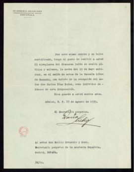 Oficio de Darío Rubio, secretario de la Academia Mexicana, a Emilio Cotarelo y Mori, secretario d...