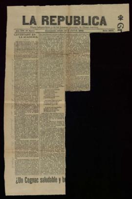 Recorte de prensa del diario La República de 19 de abril de 1902, con la noticia de la elección c...